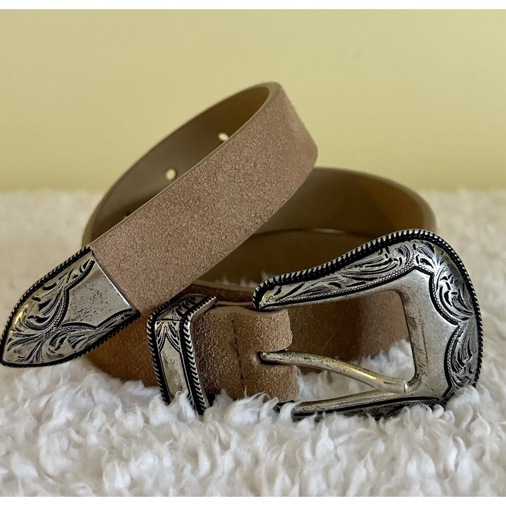 Vintage Western Belt With Keeper Tan Suede Leather Y2K Boho 1.5 W 28” - 34” S